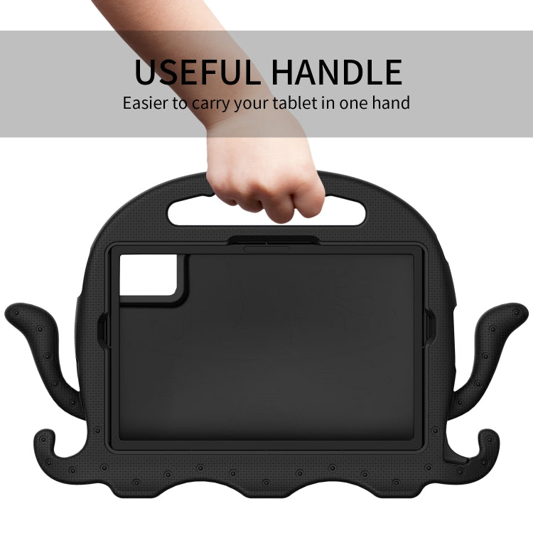 Black octopus tablet case with top carry handle and clear front screen cover