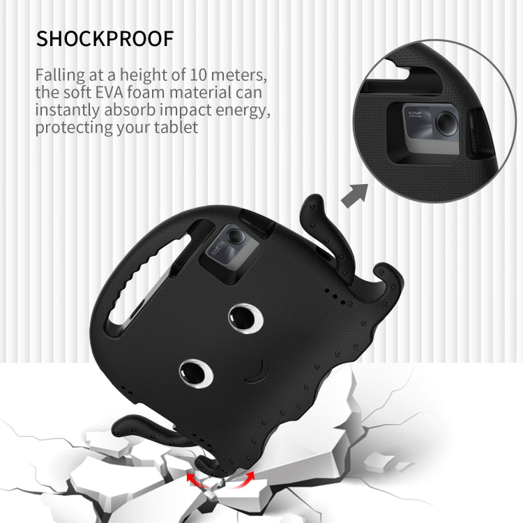 Black octopus tablet case shown with shockproof rugged design and camera opening