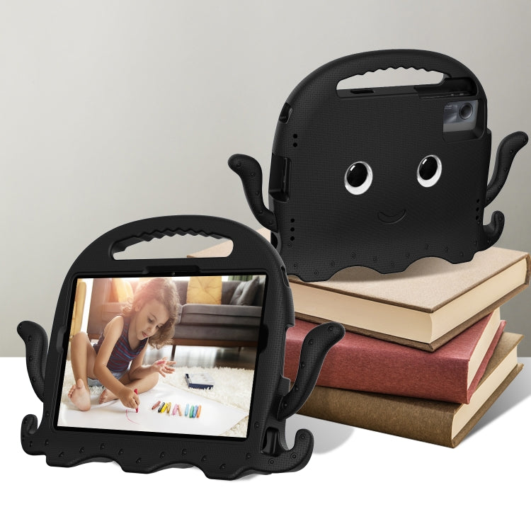 Black octopus tablet case with front display window and side hand grips