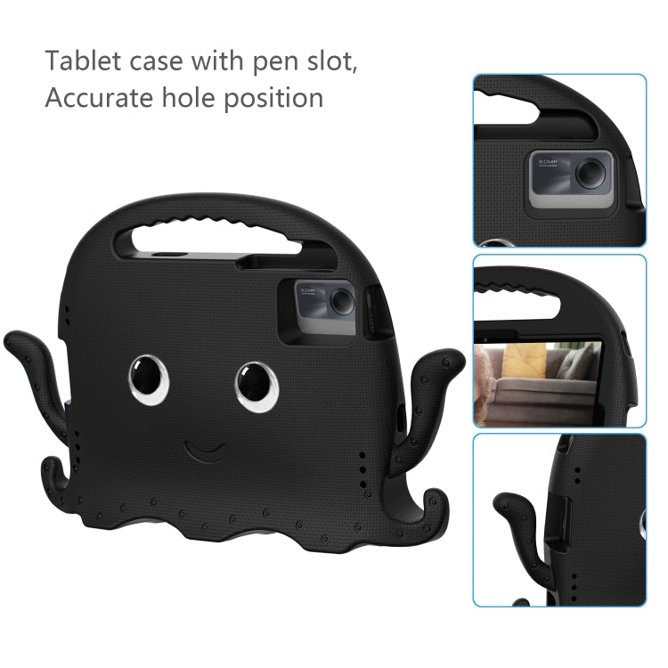 Black octopus tablet case with pen slot and camera cutout on rugged shell