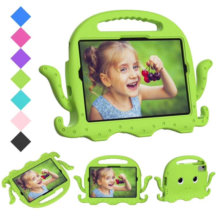 Green octopus-style shockproof tablet case with carry strap and handle cutout