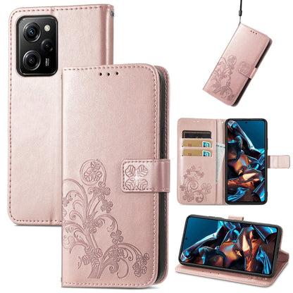 Light pink embossed leather wallet phone case with four-leaf clasp and card slots