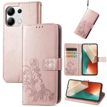 Rose gold embossed leather phone wallet case with flip cover and four-leaf design