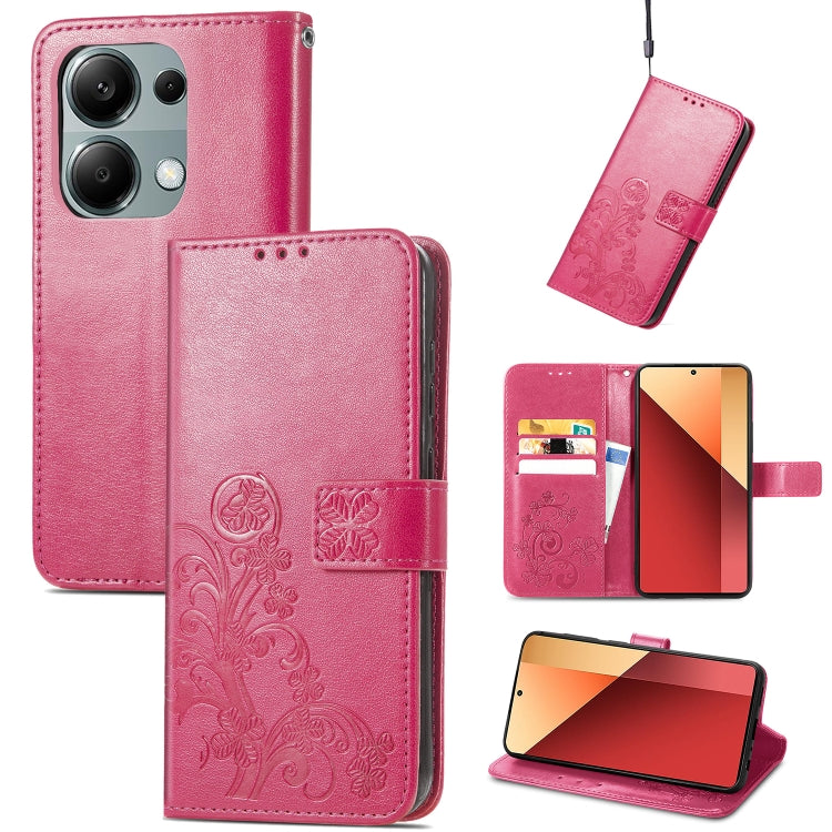 Magenta embossed leather phone wallet case with flip cover and four-leaf design