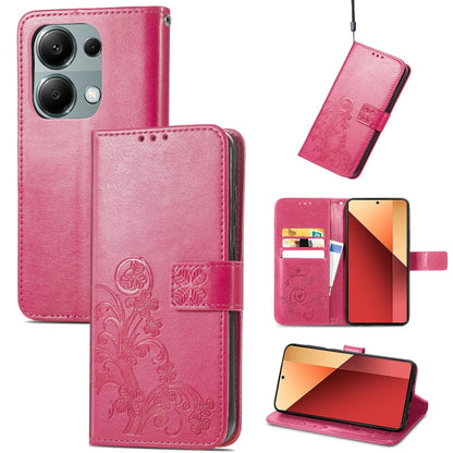Magenta embossed leather phone wallet case with flip cover and four-leaf design