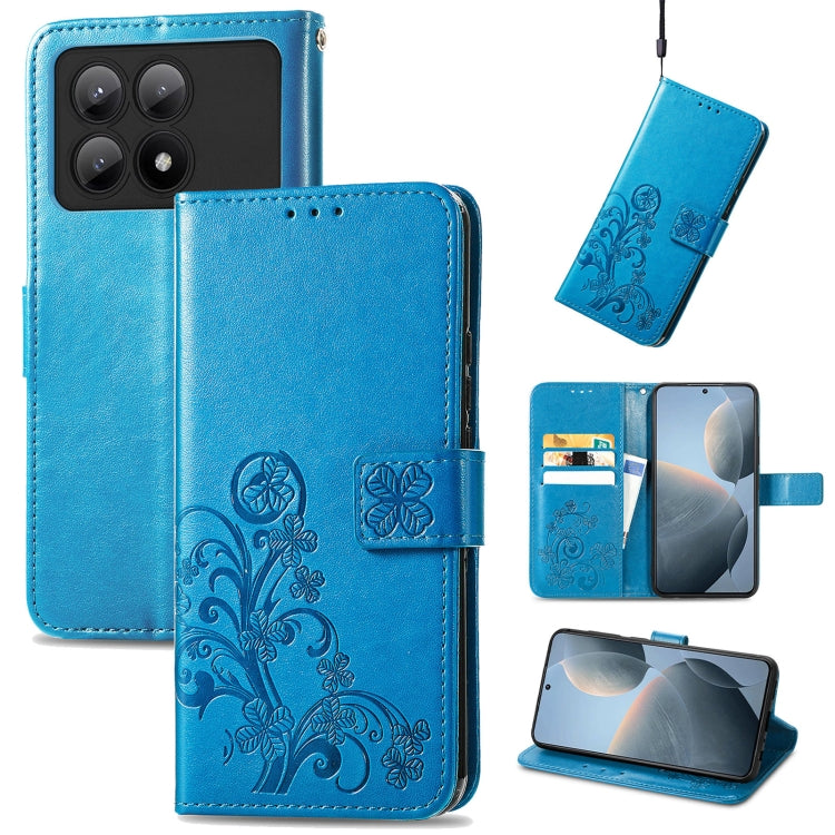 Embossed leather phone case with magnetic clasp, bright blue folio with card slots