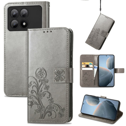 Embossed leather phone case with magnetic clasp, light gray folio with card slots