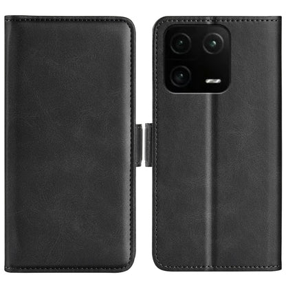 Black leather phone case with dual-side magnetic clasp for Xiaomi 13 Pro