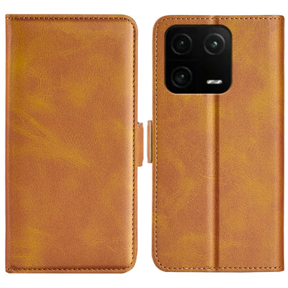 Tan leather phone case with dual-side magnetic clasp for Xiaomi 13 Pro