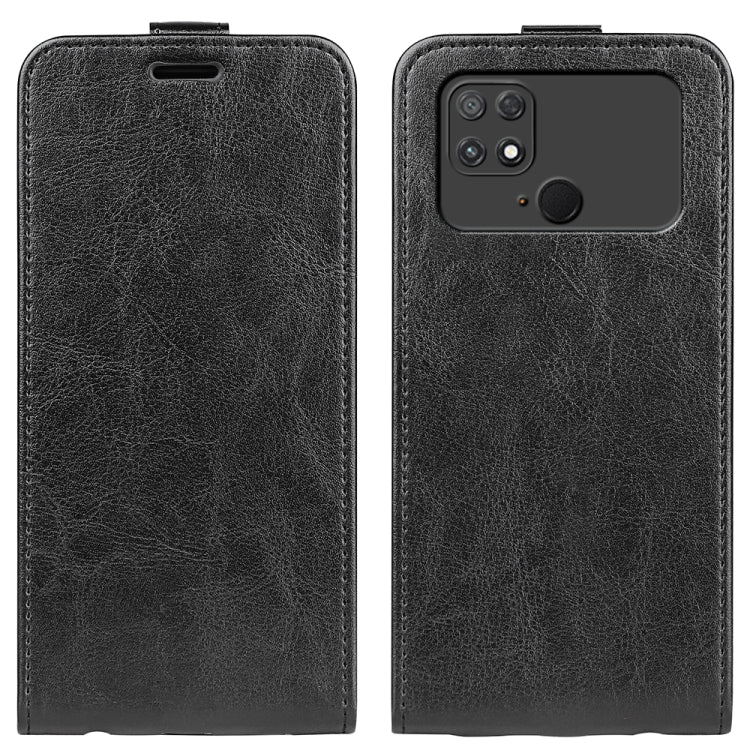 Black textured vertical flip leather phone case with front cutout and camera opening