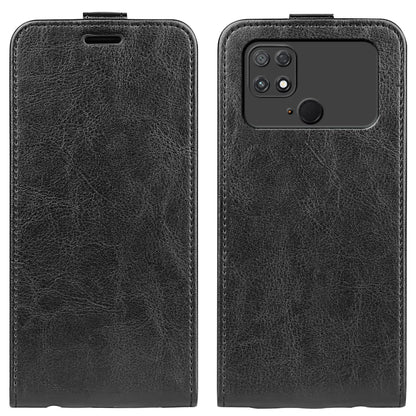 Black textured vertical flip leather phone case with front cutout and camera opening