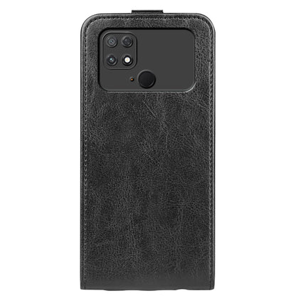 Black textured vertical flip leather phone case back with camera cutout