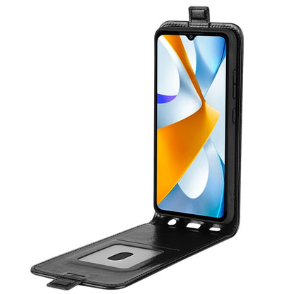 Black textured vertical flip leather phone case with open folio and side buttons cover