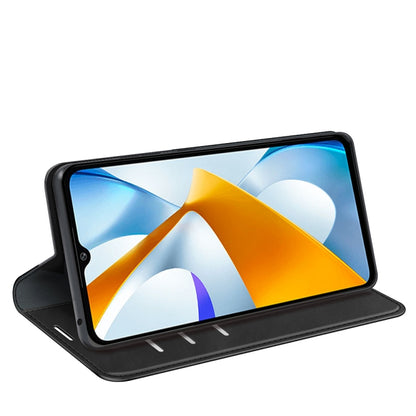 Black leather folio phone case with kickstand angle for watching