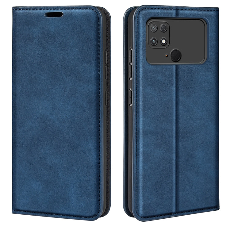 Dark blue flip-leather phone case with stitched edges and camera cutout