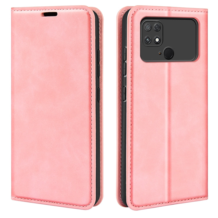 Pink flip-leather phone case with stitched edges and camera cutout