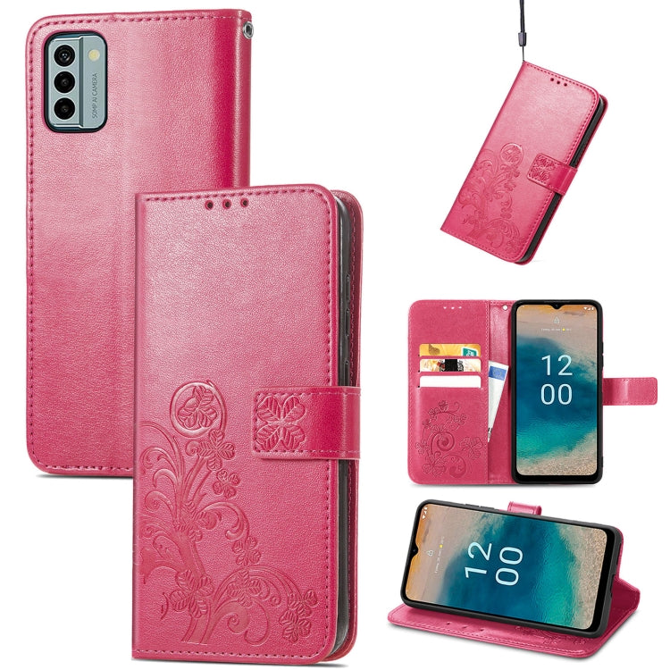 Four-leaf Clasp Embossed Buckle Leather Phone Case, For Nokia C12, For Nokia G22