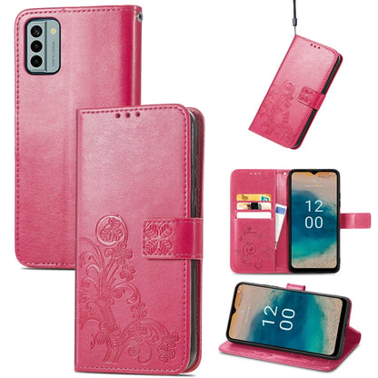 Four-leaf Clasp Embossed Buckle Leather Phone Case, For Nokia C12, For Nokia G22
