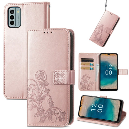 Four-leaf Clasp Embossed Buckle Leather Phone Case, For Nokia C12, For Nokia G22