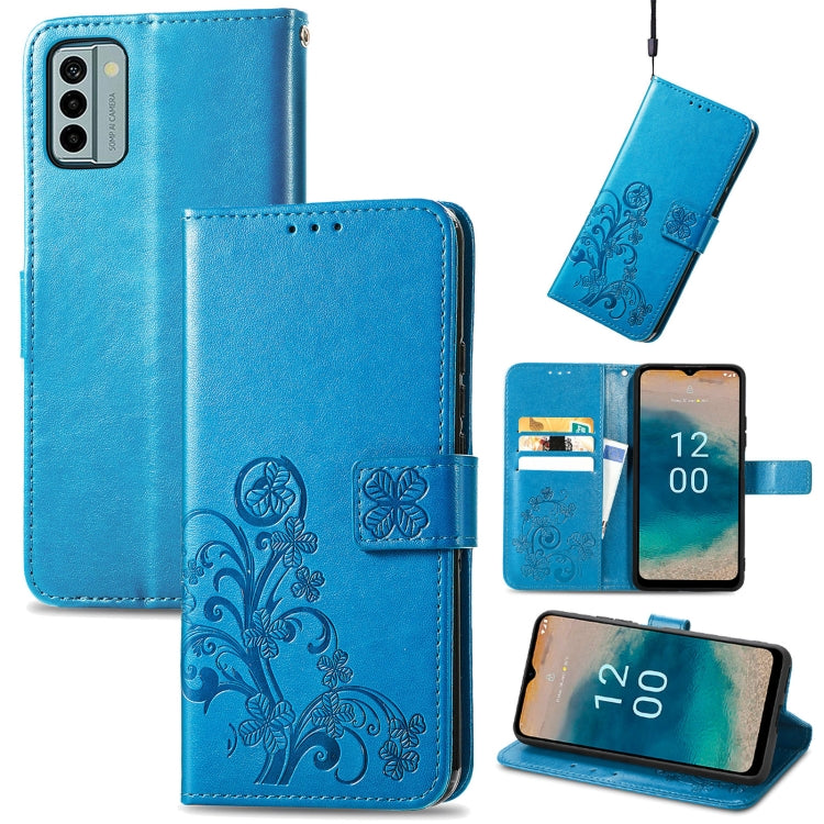 Four-leaf Clasp Embossed Buckle Leather Phone Case, For Nokia C12, For Nokia G22
