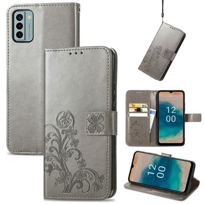 Four-leaf Clasp Embossed Buckle Leather Phone Case, For Nokia C12, For Nokia G22