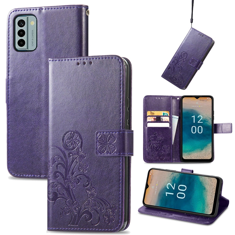 Four-leaf Clasp Embossed Buckle Leather Phone Case, For Nokia C12, For Nokia G22