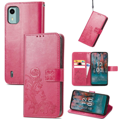 Four-leaf Clasp Embossed Buckle Leather Phone Case, For Nokia C12, For Nokia G22