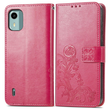 Four-leaf Clasp Embossed Buckle Leather Phone Case, For Nokia C12, For Nokia G22