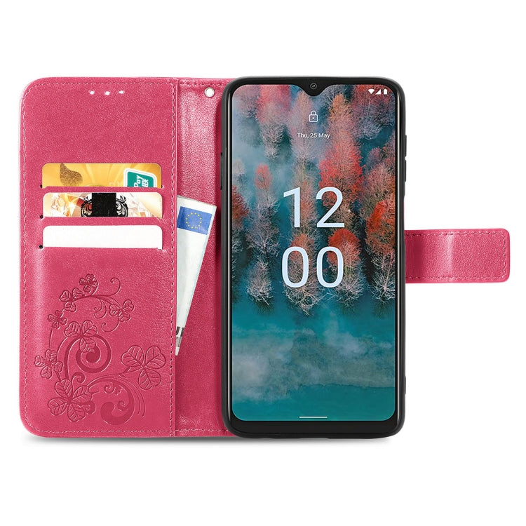 Four-leaf Clasp Embossed Buckle Leather Phone Case, For Nokia C12, For Nokia G22