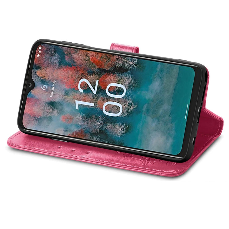 Four-leaf Clasp Embossed Buckle Leather Phone Case, For Nokia C12, For Nokia G22