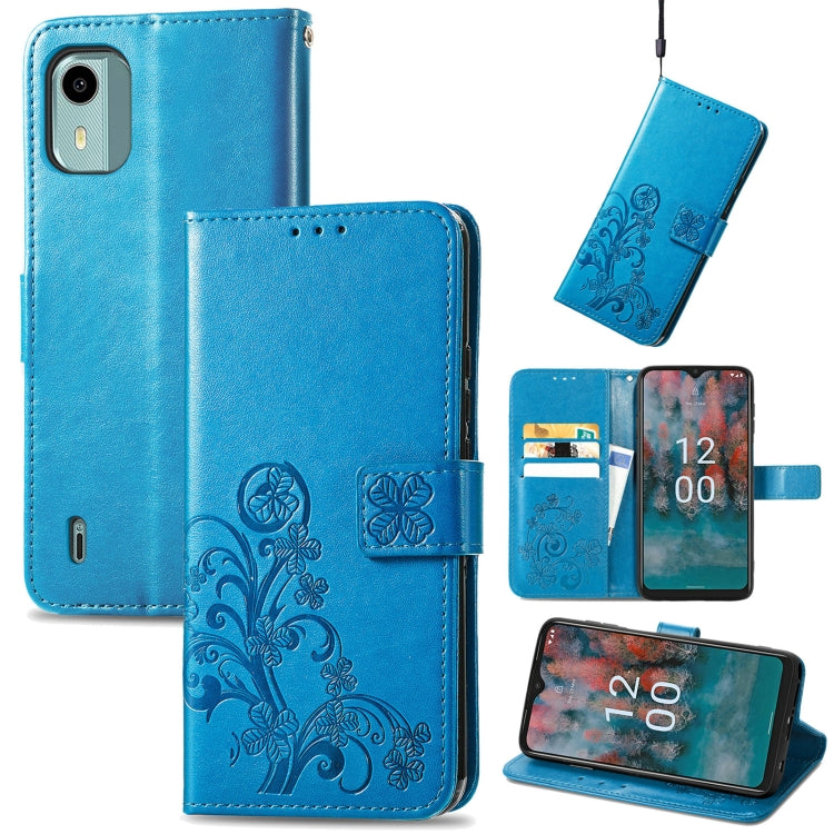 Four-leaf Clasp Embossed Buckle Leather Phone Case, For Nokia C12, For Nokia G22