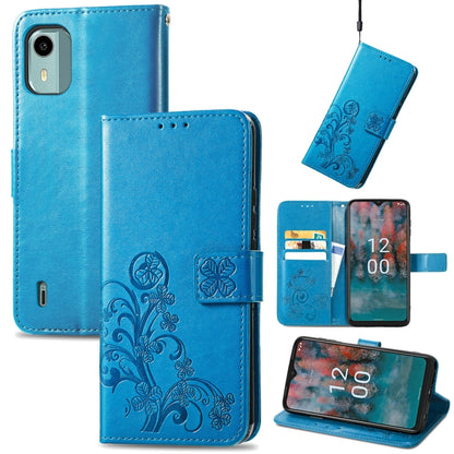 Four-leaf Clasp Embossed Buckle Leather Phone Case, For Nokia C12, For Nokia G22