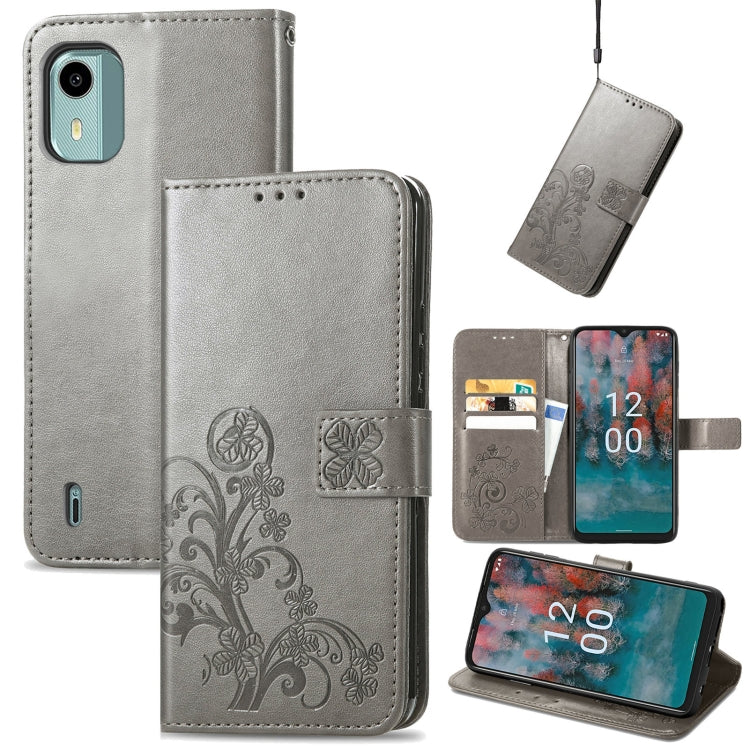 Four-leaf Clasp Embossed Buckle Leather Phone Case, For Nokia C12, For Nokia G22