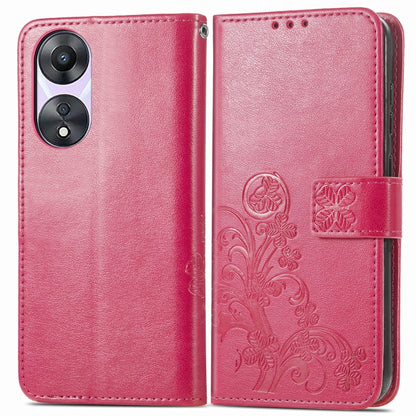 Magenta leather folio phone case with embossed floral pattern and clasp buckle, front cover view
