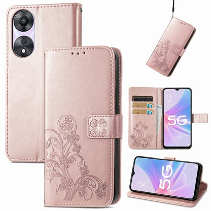 Embossed leather phone case with four-leaf clasp buckle, rose-pink, card slots, flip cover