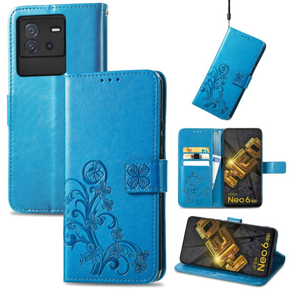 Blue leather wallet phone case with floral embossed clasp and card slots
