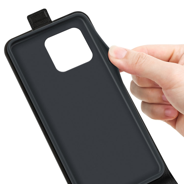 Black textured leather phone case back panel with camera opening and finger grip