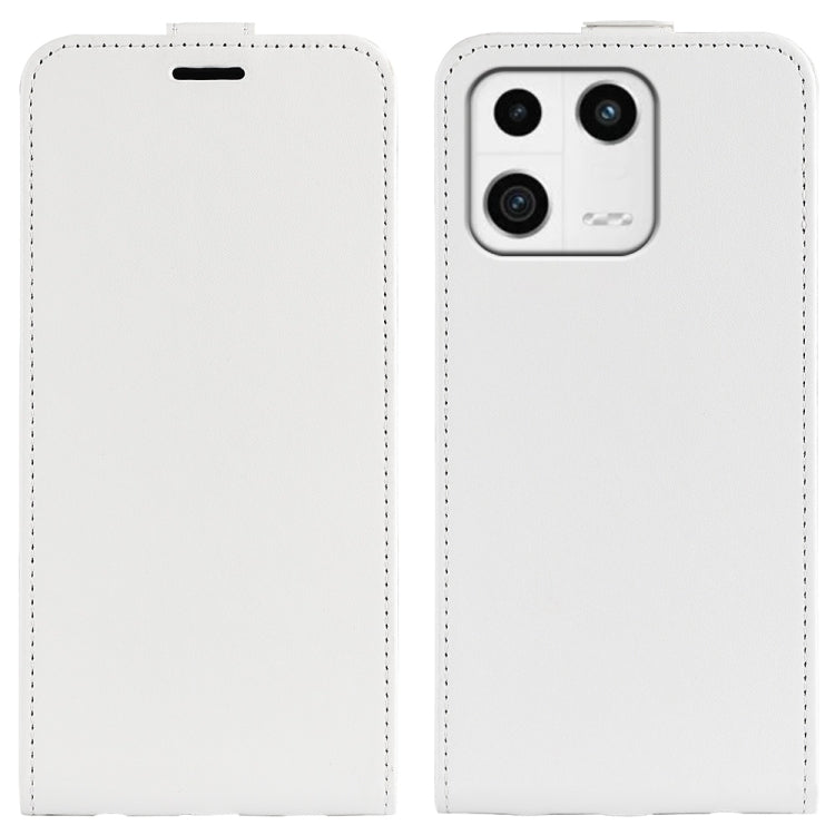 White textured leather vertical flip phone case with hand slot and camera cutouts
