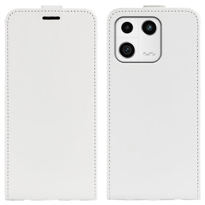 White textured leather vertical flip phone case with hand slot and camera cutouts