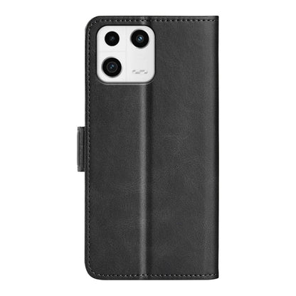 Black leather flip phone case with magnetic buckle, camera cutout and side strap for Xiaomi 13.