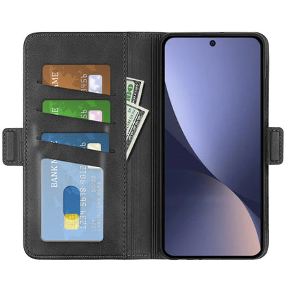 Black leather wallet-style flip case with card slots and magnetic buckle for Xiaomi 13.