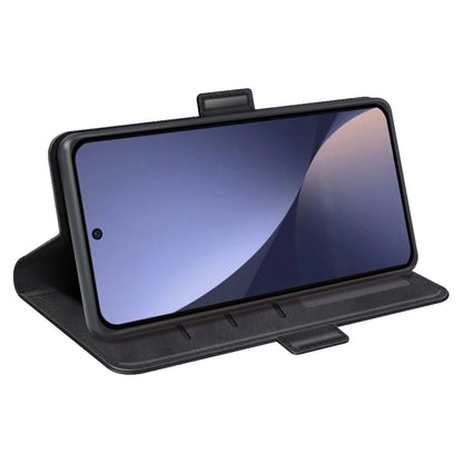 Black leather flip phone case with kickstand and magnetic buckle for Xiaomi 13.