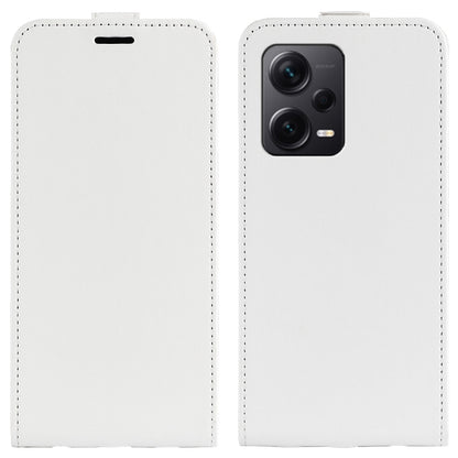 White textured vertical flip leather phone case with top slot