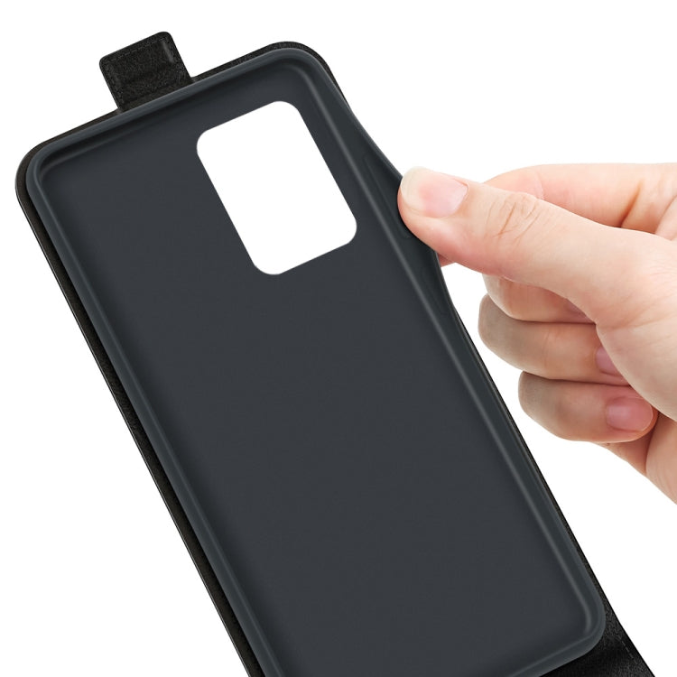 Black leather flip phone case with smooth back panel and cutout window