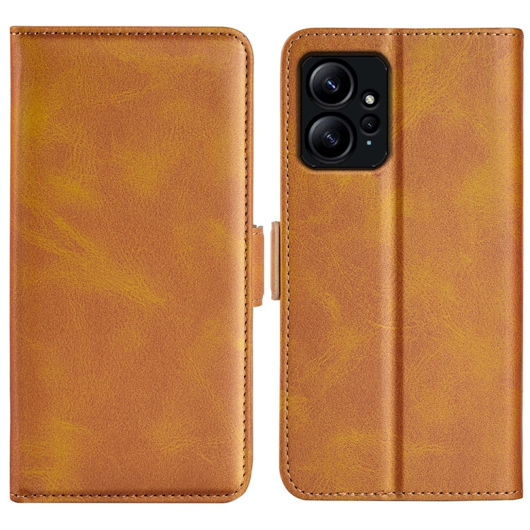 Brown leather flip phone case with magnetic buckle for Xiaomi Redmi Note 12 4G