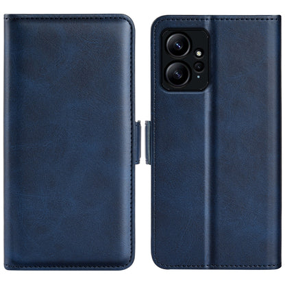 Dark blue leather flip phone case with magnetic buckle for Xiaomi Redmi Note 12 4G