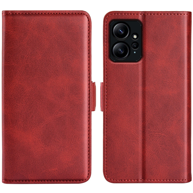 Red leather flip phone case with magnetic buckle for Xiaomi Redmi Note 12 4G