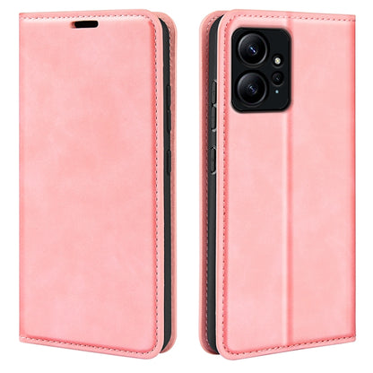 Pink leather flip phone case with stitched edges and camera cutout