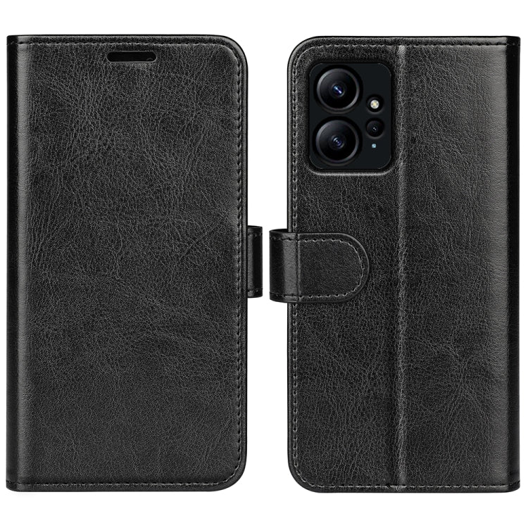 Black horizontal flip leather phone case with camera cutout for Xiaomi Redmi Note 12 4G