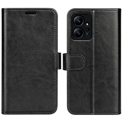 Black horizontal flip leather phone case with camera cutout for Xiaomi Redmi Note 12 4G